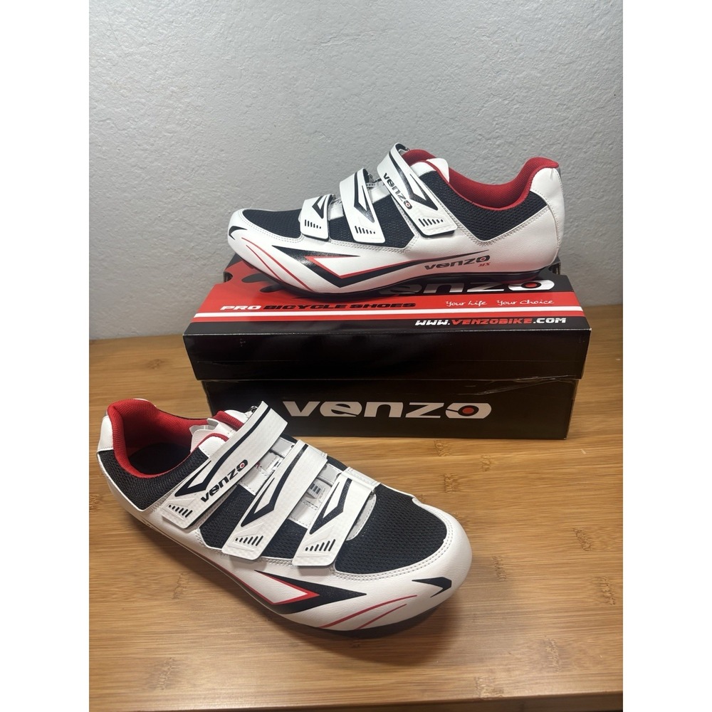 Venzo Men's Road Cycling‎ Shoes 3-Strap Closure Size 13 w/ Cleats Clips